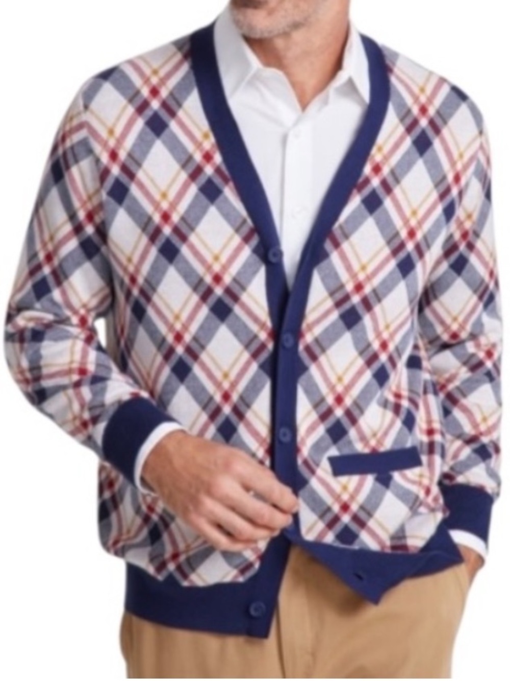 NWOT Club Room Men’s S Cotton Tartan Check Plaid Button Cardigan Preppy Grandpa